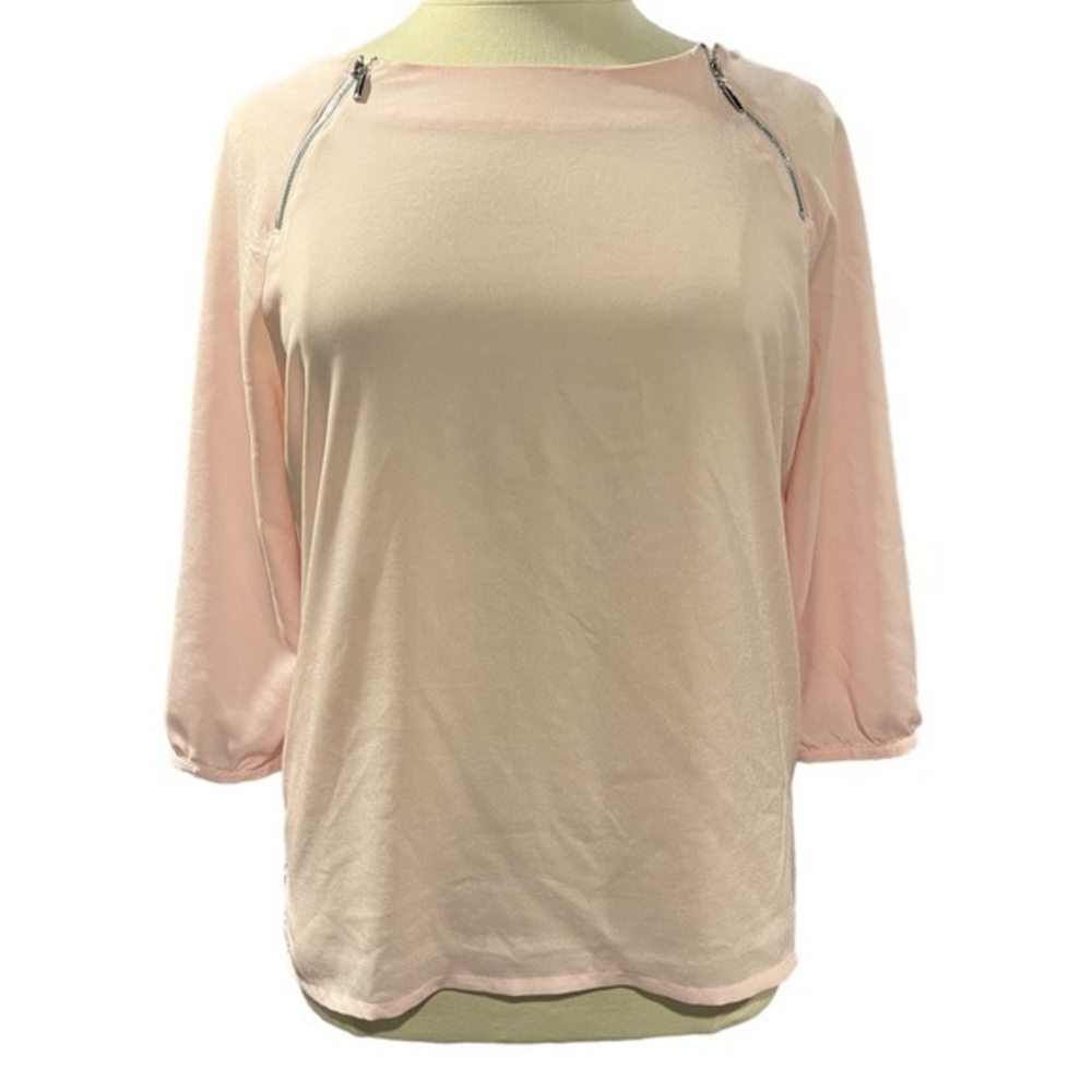 Light Pink 3/4 Sleeve Blouse with Shoulder Zippers and Button Cuffs Size‎ L #355